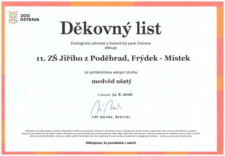 Děkovný list 2026 Děkovný list 2026